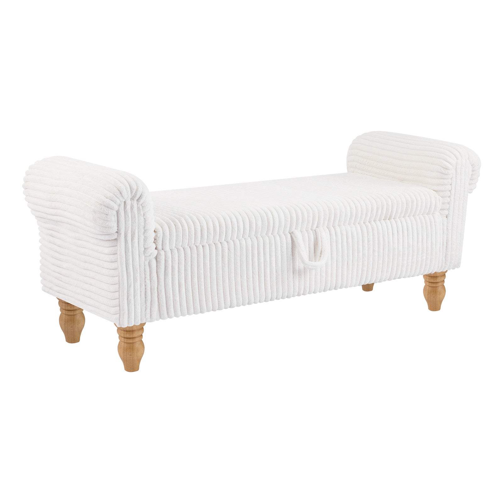 55" White and Brown Corduroy and Solid Wood Upholstered Storage Bench With Flip Top - HomeRoots - Flyclothing LLC