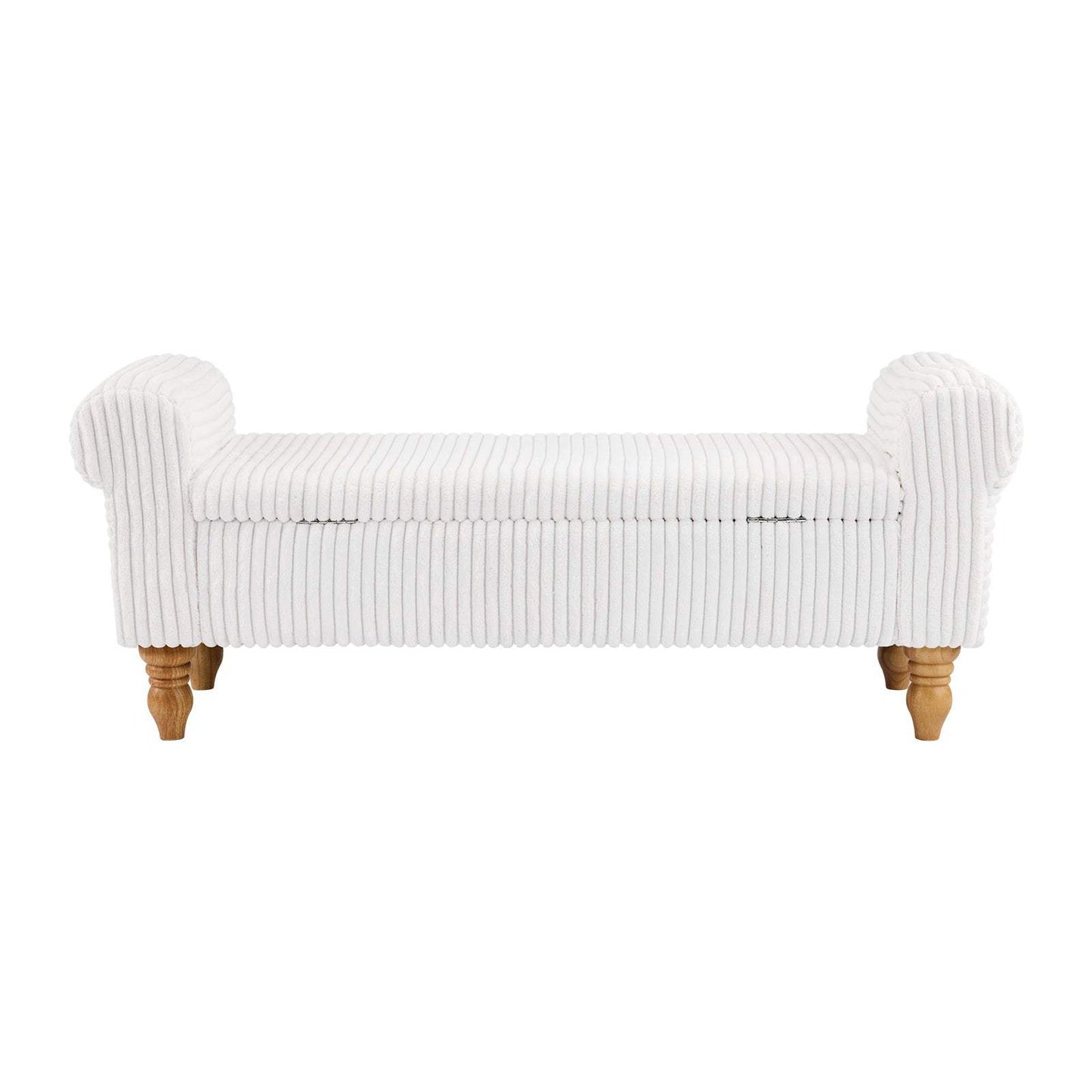 55" White and Brown Corduroy and Solid Wood Upholstered Storage Bench With Flip Top - HomeRoots - Flyclothing LLC