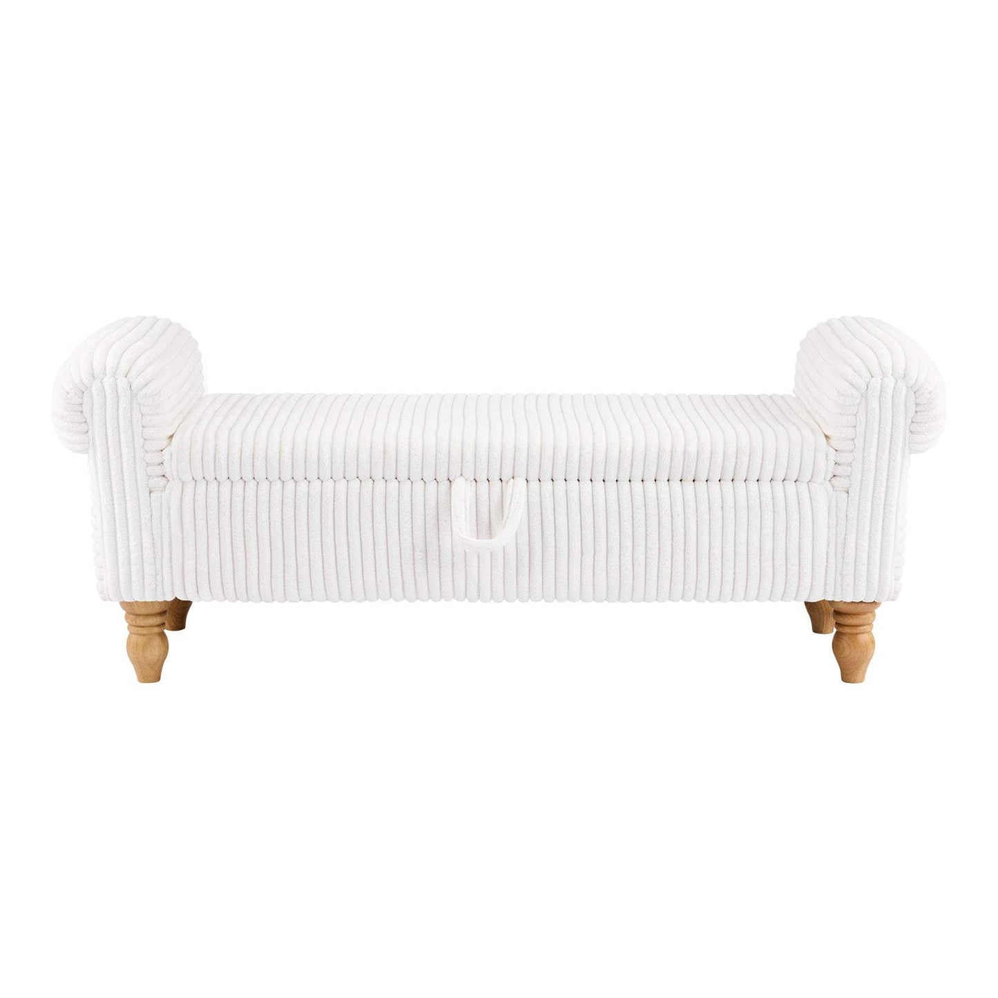 55" White and Brown Corduroy and Solid Wood Upholstered Storage Bench With Flip Top - HomeRoots - Flyclothing LLC