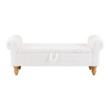 55" White and Brown Corduroy and Solid Wood Upholstered Storage Bench With Flip Top - HomeRoots - Flyclothing LLC