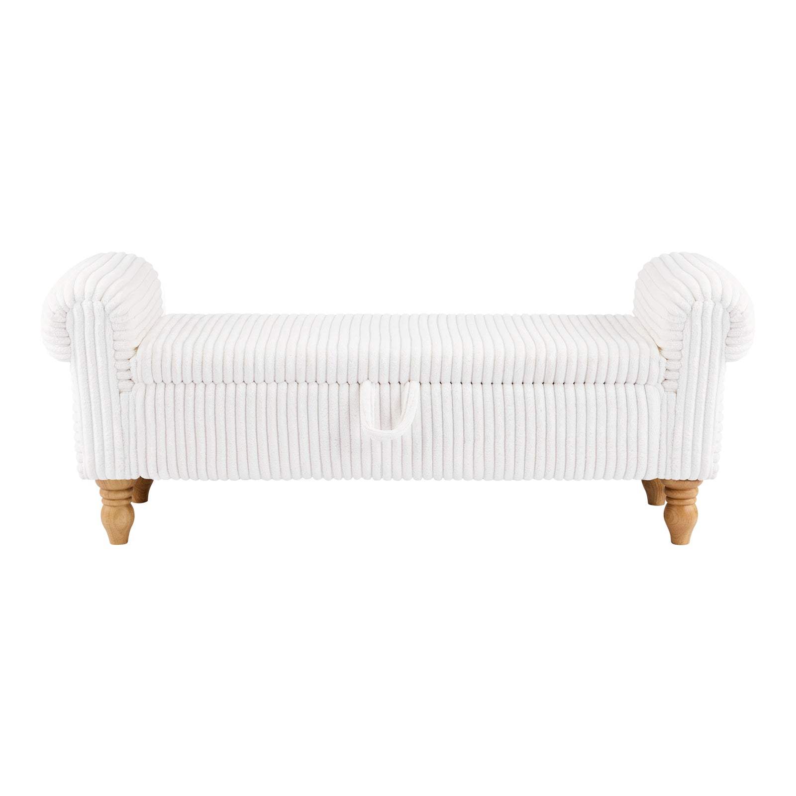 55" White and Brown Corduroy and Solid Wood Upholstered Storage Bench With Flip Top - HomeRoots - Flyclothing LLC