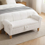 55" White and Brown Corduroy and Solid Wood Upholstered Storage Bench With Flip Top - HomeRoots - Flyclothing LLC