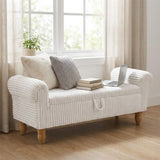 55" White and Brown Corduroy and Solid Wood Upholstered Storage Bench With Flip Top - HomeRoots - Flyclothing LLC