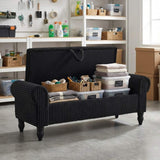 55" Black Corduroy and Solid Wood Upholstered Storage Bench With Flip Top - HomeRoots - Flyclothing LLC