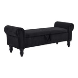 55" Black Corduroy and Solid Wood Upholstered Storage Bench With Flip Top - HomeRoots - Flyclothing LLC
