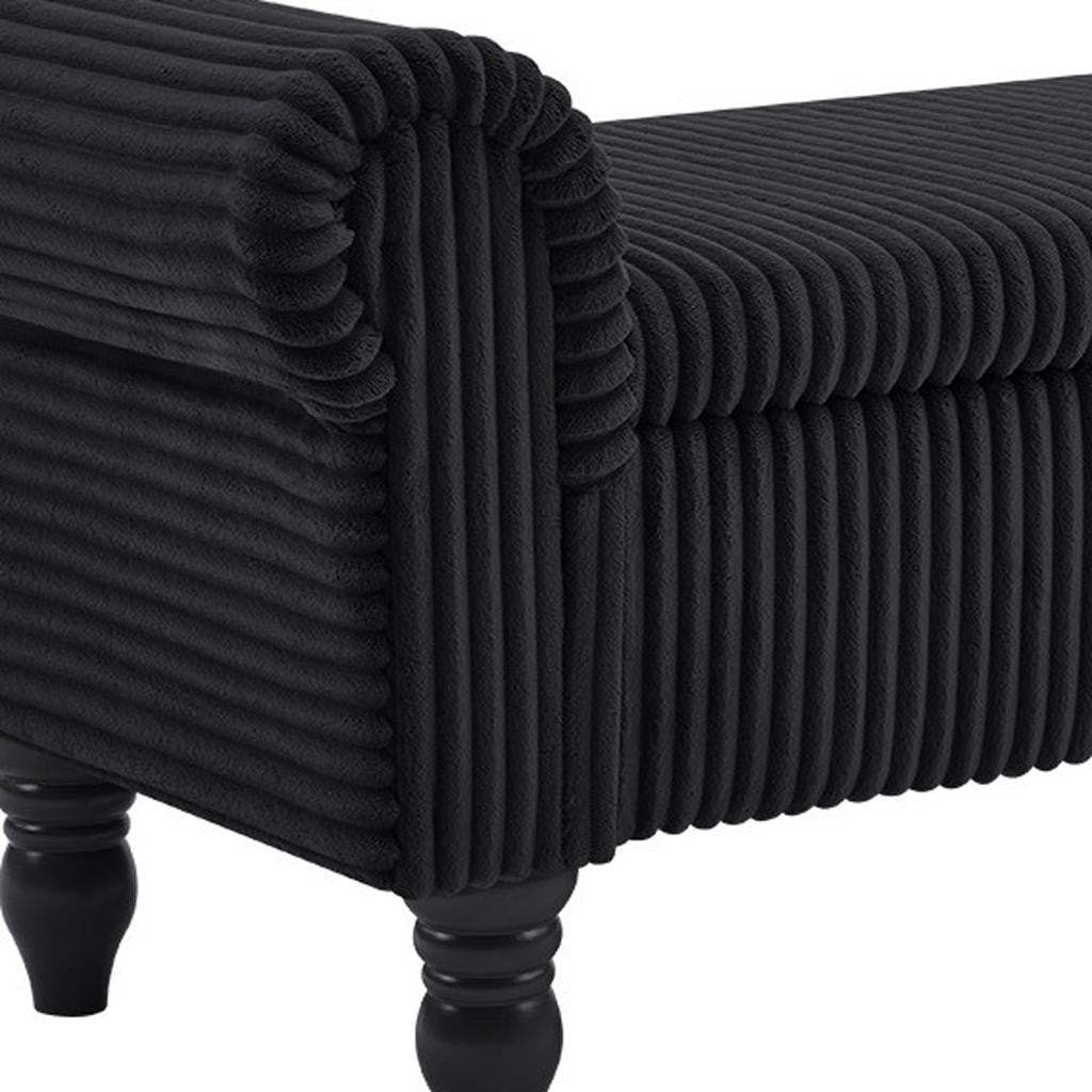 55" Black Corduroy and Solid Wood Upholstered Storage Bench With Flip Top - HomeRoots - Flyclothing LLC
