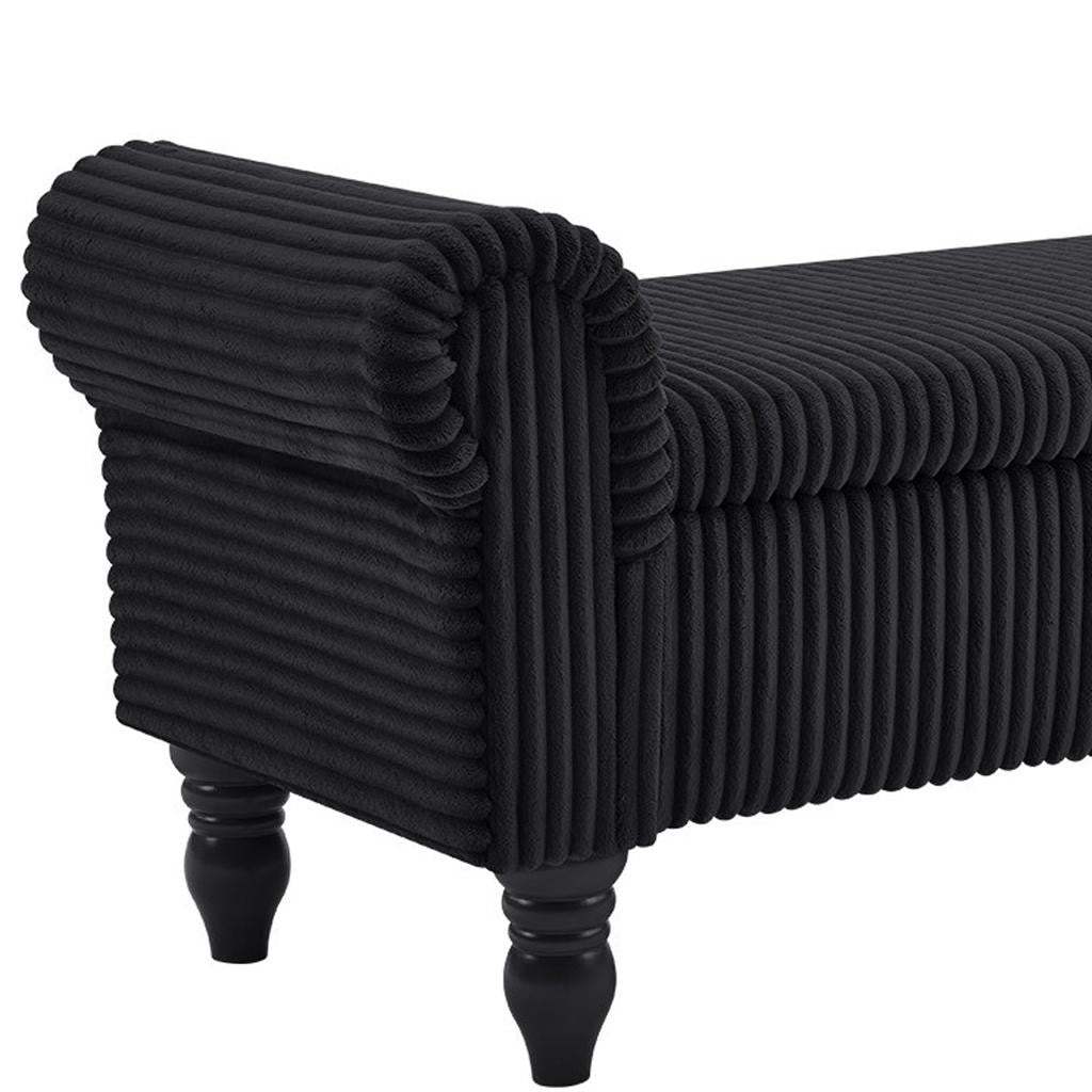 55" Black Corduroy and Solid Wood Upholstered Storage Bench With Flip Top - HomeRoots - Flyclothing LLC