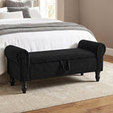 55" Black Corduroy and Solid Wood Upholstered Storage Bench With Flip Top - HomeRoots - Flyclothing LLC