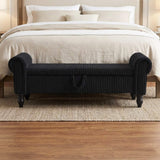 55" Black Corduroy and Solid Wood Upholstered Storage Bench With Flip Top - HomeRoots - Flyclothing LLC