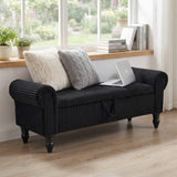 55" Black Corduroy and Solid Wood Upholstered Storage Bench With Flip Top - HomeRoots - Flyclothing LLC