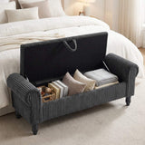 55" Dark Gray Corduroy and Solid Wood Upholstered Storage Bench With Flip Top - HomeRoots - Flyclothing LLC