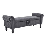 55" Dark Gray Corduroy and Solid Wood Upholstered Storage Bench With Flip Top - HomeRoots - Flyclothing LLC