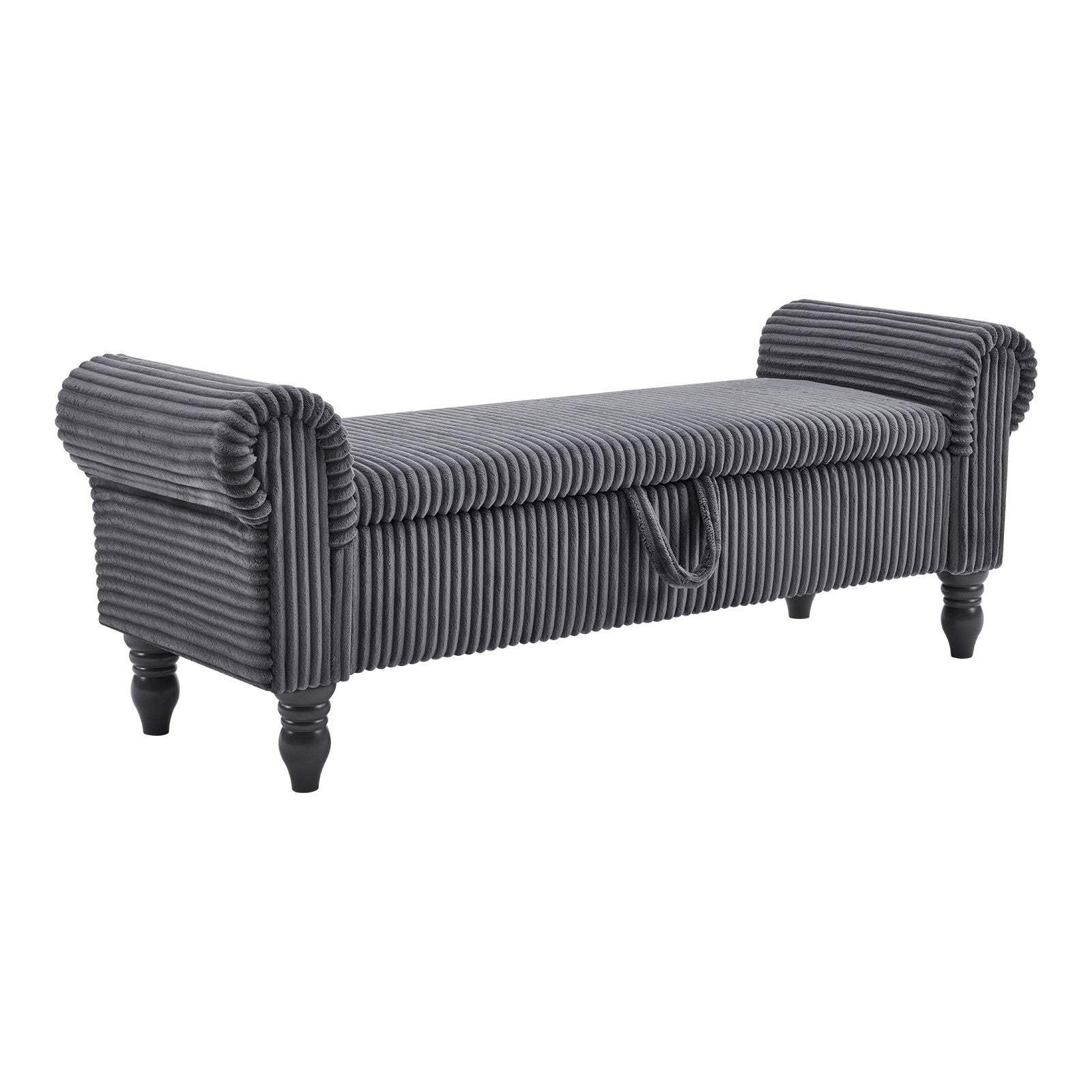 55" Dark Gray Corduroy and Solid Wood Upholstered Storage Bench With Flip Top - HomeRoots - Flyclothing LLC