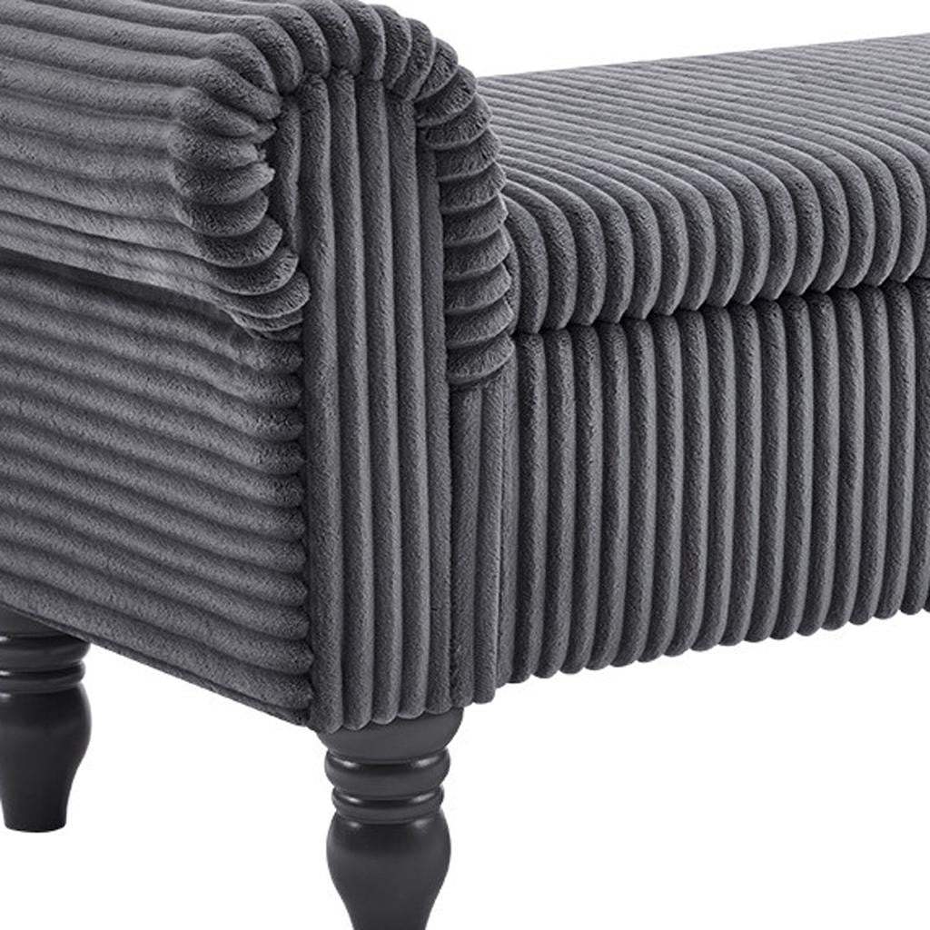 55" Dark Gray Corduroy and Solid Wood Upholstered Storage Bench With Flip Top - HomeRoots - Flyclothing LLC