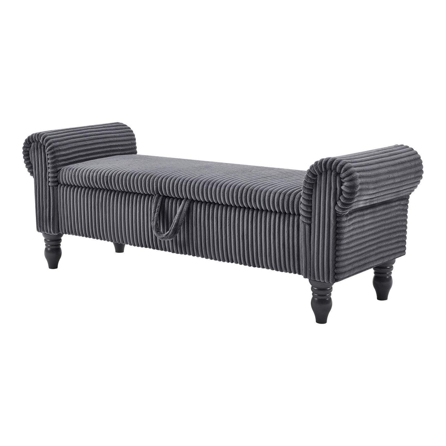 55" Dark Gray Corduroy and Solid Wood Upholstered Storage Bench With Flip Top - HomeRoots - Flyclothing LLC