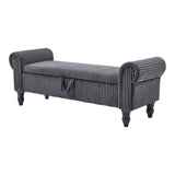 55" Dark Gray Corduroy and Solid Wood Upholstered Storage Bench With Flip Top - HomeRoots - Flyclothing LLC