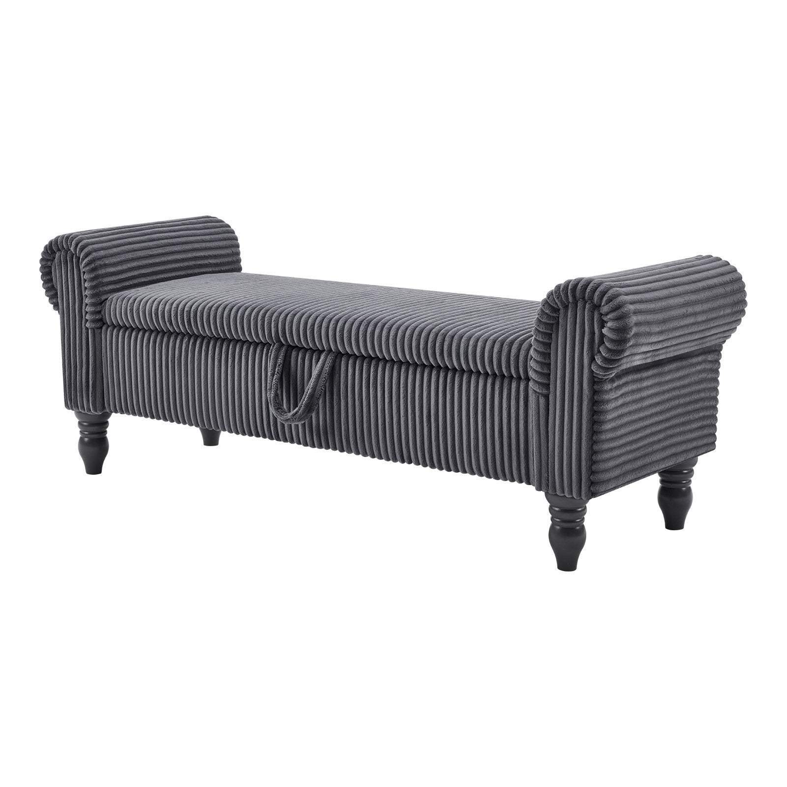 55" Dark Gray Corduroy and Solid Wood Upholstered Storage Bench With Flip Top - HomeRoots - Flyclothing LLC