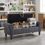 55" Dark Gray Corduroy and Solid Wood Upholstered Storage Bench With Flip Top - HomeRoots - Flyclothing LLC