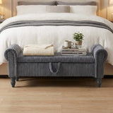 55" Dark Gray Corduroy and Solid Wood Upholstered Storage Bench With Flip Top - HomeRoots - Flyclothing LLC