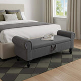 55" Dark Gray Corduroy and Solid Wood Upholstered Storage Bench With Flip Top - HomeRoots - Flyclothing LLC
