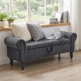 55" Dark Gray Corduroy and Solid Wood Upholstered Storage Bench With Flip Top - HomeRoots - Flyclothing LLC
