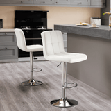 Set of Two White and Silver Faux Leather and Aluminum Adjustable Height Swivel Bar Chairs - HomeRoots - Flyclothing LLC