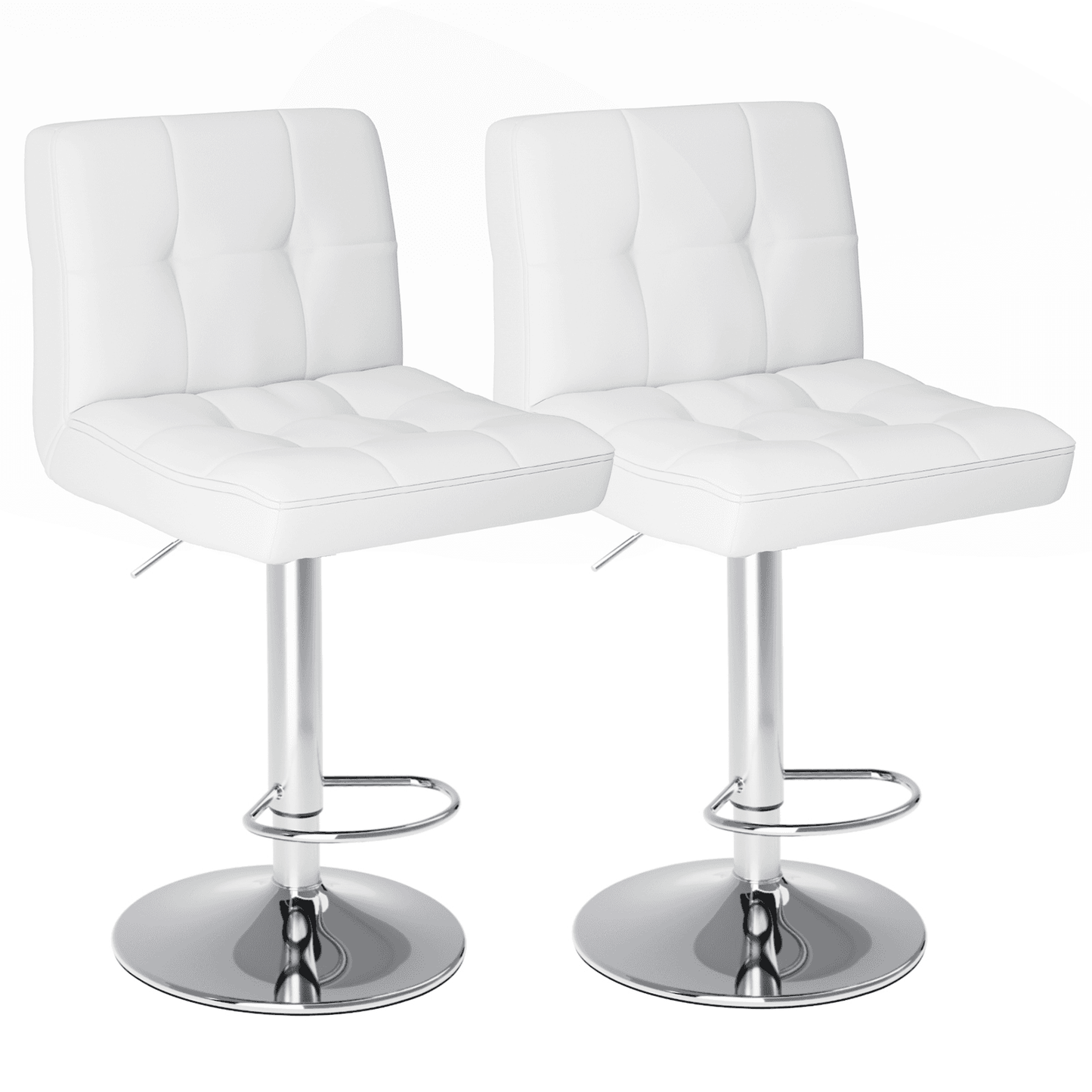 Set of Two White and Silver Faux Leather and Aluminum Adjustable Height Swivel Bar Chairs - HomeRoots - Flyclothing LLC