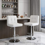 Set of Two White and Silver Faux Leather and Aluminum Adjustable Height Swivel Bar Chairs - HomeRoots - Flyclothing LLC