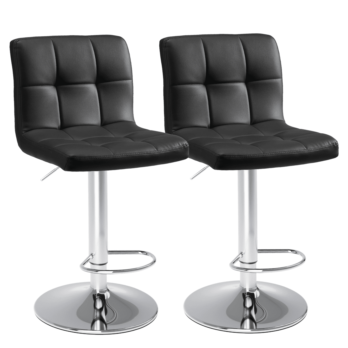 Set of Two Black and Silver Faux Leather and Aluminum Adjustable Height Swivel Bar Chairs - HomeRoots - Flyclothing LLC