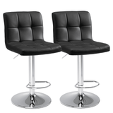 Set of Two Black and Silver Faux Leather and Aluminum Adjustable Height Swivel Bar Chairs - HomeRoots - Flyclothing LLC