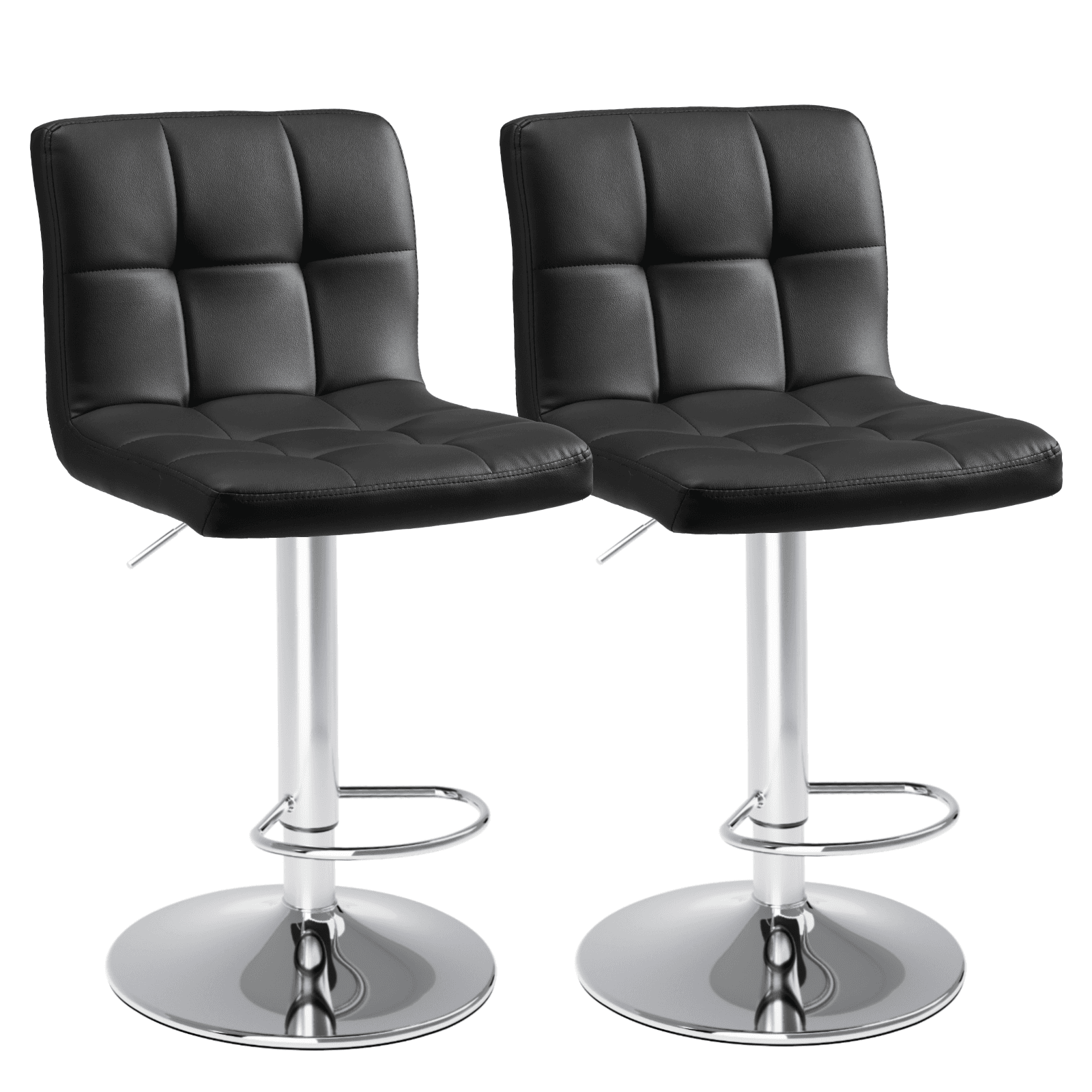 Set of Two Black and Silver Faux Leather and Aluminum Adjustable Height Swivel Bar Chairs - HomeRoots - Flyclothing LLC