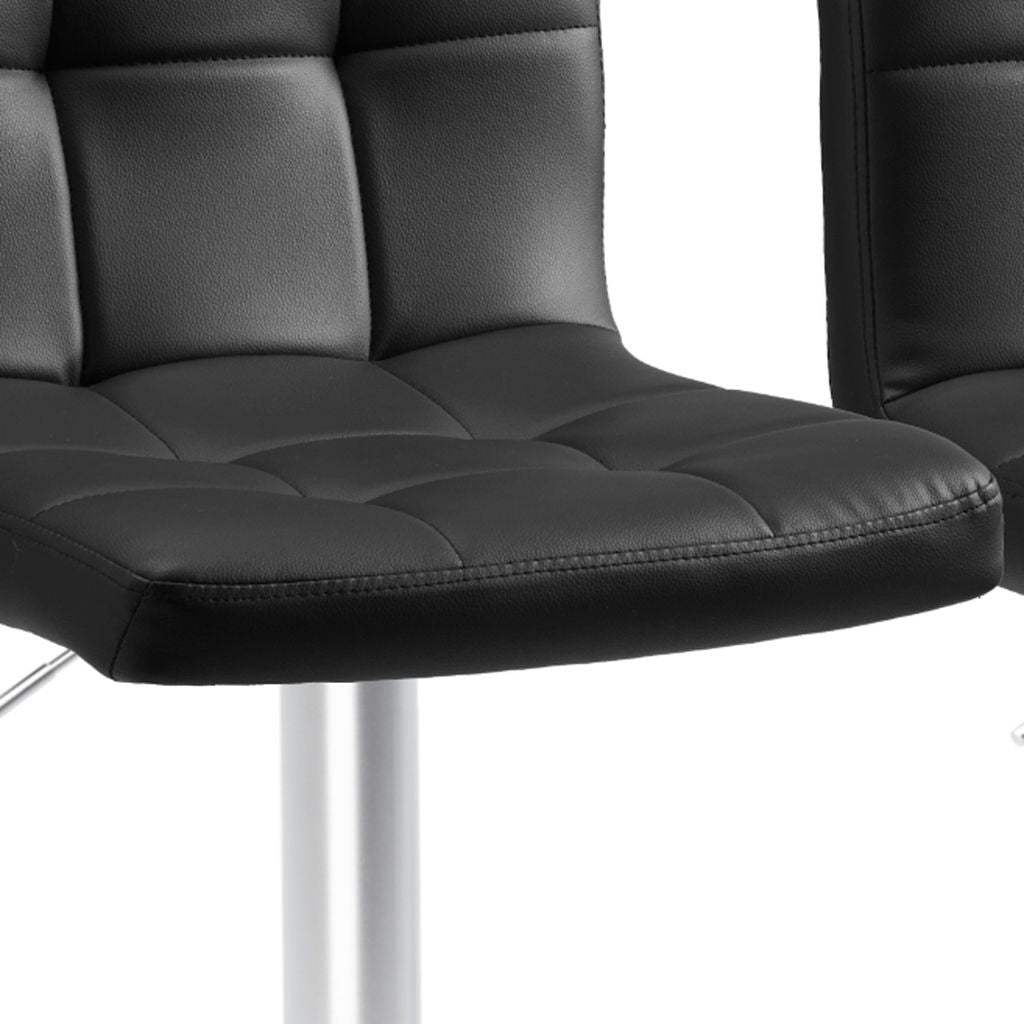 Set of Two Black and Silver Faux Leather and Aluminum Adjustable Height Swivel Bar Chairs - HomeRoots - Flyclothing LLC