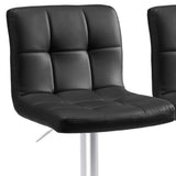 Set of Two Black and Silver Faux Leather and Aluminum Adjustable Height Swivel Bar Chairs - HomeRoots - Flyclothing LLC