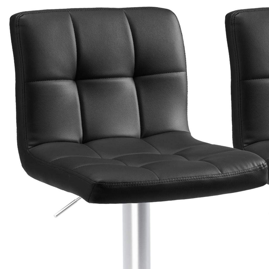 Set of Two Black and Silver Faux Leather and Aluminum Adjustable Height Swivel Bar Chairs - HomeRoots - Flyclothing LLC