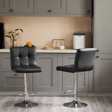 Set of Two Black and Silver Faux Leather and Aluminum Adjustable Height Swivel Bar Chairs - HomeRoots - Flyclothing LLC