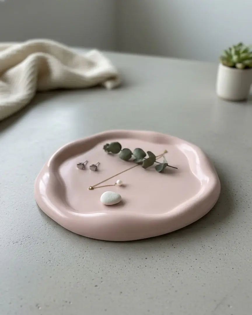 7" Pale Pink Resin Handmade Round Trinket Tray - Homeroots - Flyclothing LLC