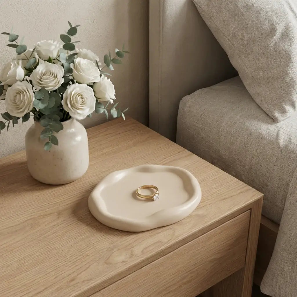 7" Peach Resin Handmade Round Trinket Tray - Homeroots - Flyclothing LLC