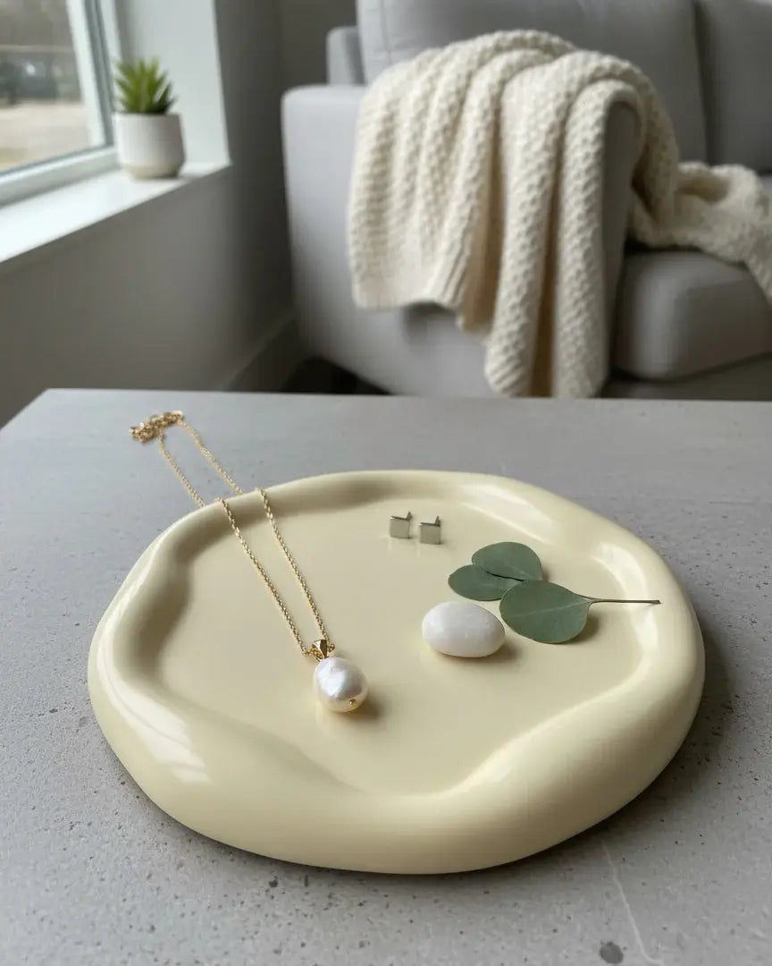 7" Light Yellow Resin Handmade Round Trinket Tray - Homeroots - Flyclothing LLC