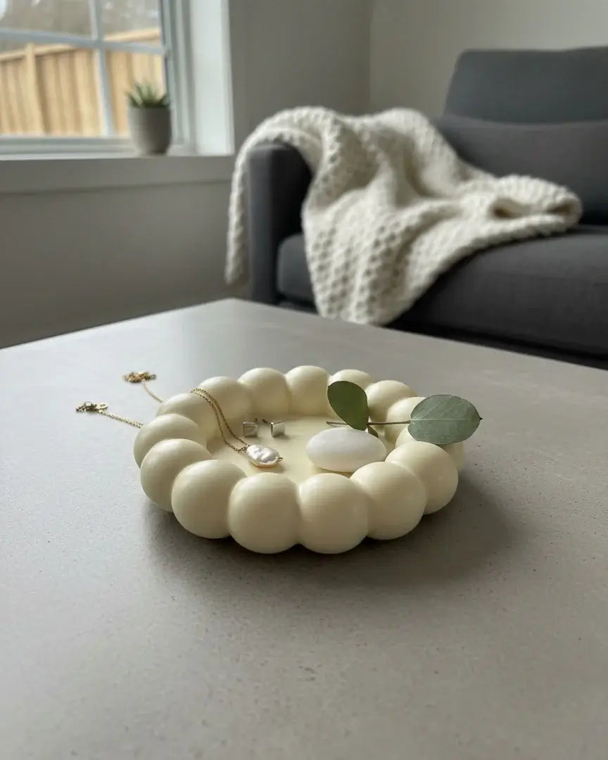 5" Light Yellow Resin Handmade Round Trinket Tray - Homeroots - Flyclothing LLC