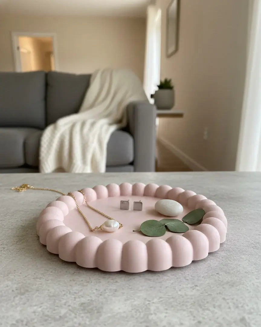 6" Pale Pink Resin Handmade Round Trinket Tray - Homeroots - Flyclothing LLC
