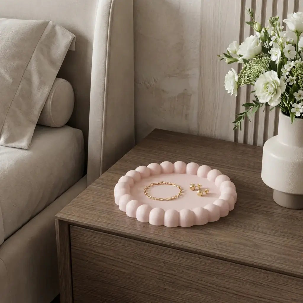 6" Pale Pink Resin Handmade Round Trinket Tray - Homeroots - Flyclothing LLC