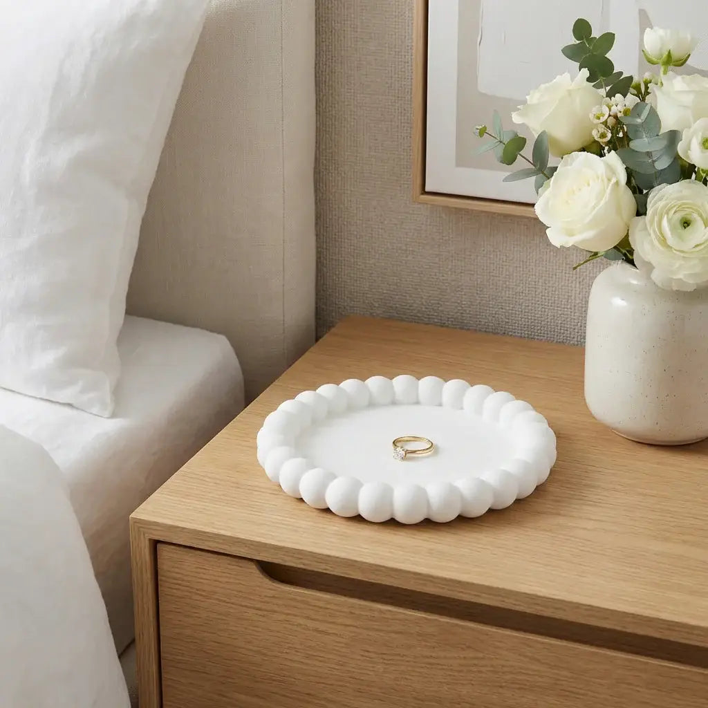 6" White Resin Handmade Round Trinket Tray - Homeroots - Flyclothing LLC