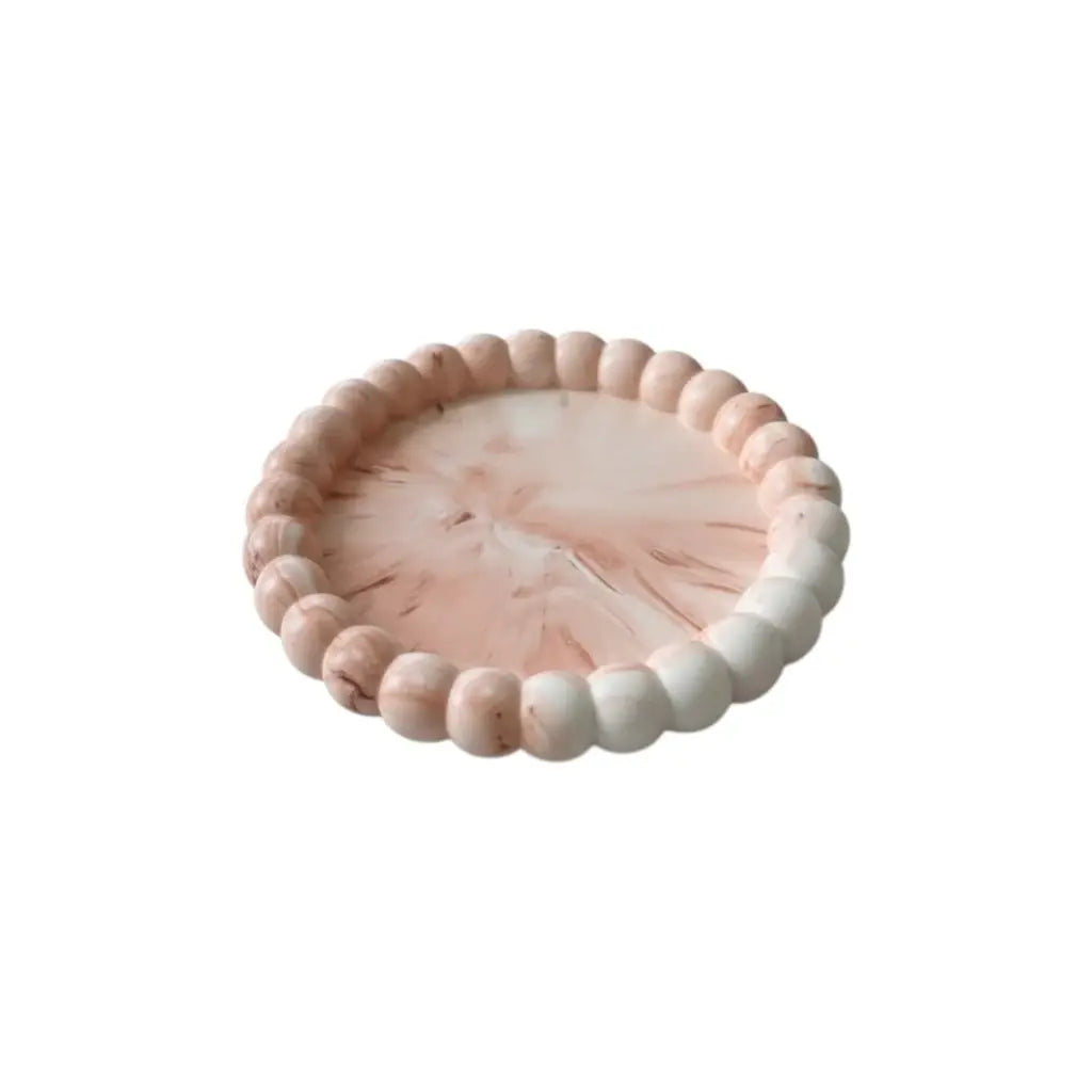6" Pink And White Resin Marbleized Handmade Round Trinket Tray - Homeroots - Flyclothing LLC