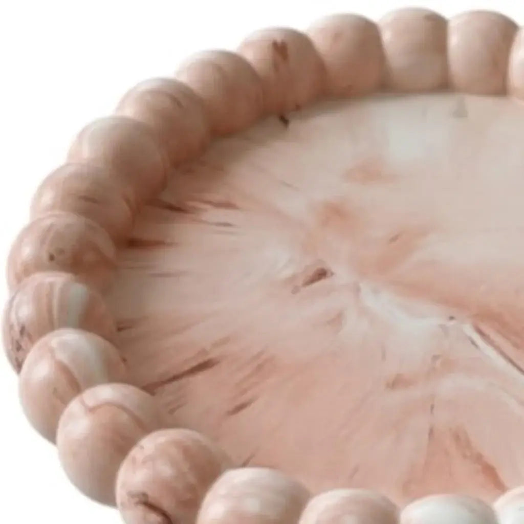 6" Pink And White Resin Marbleized Handmade Round Trinket Tray - Homeroots - Flyclothing LLC