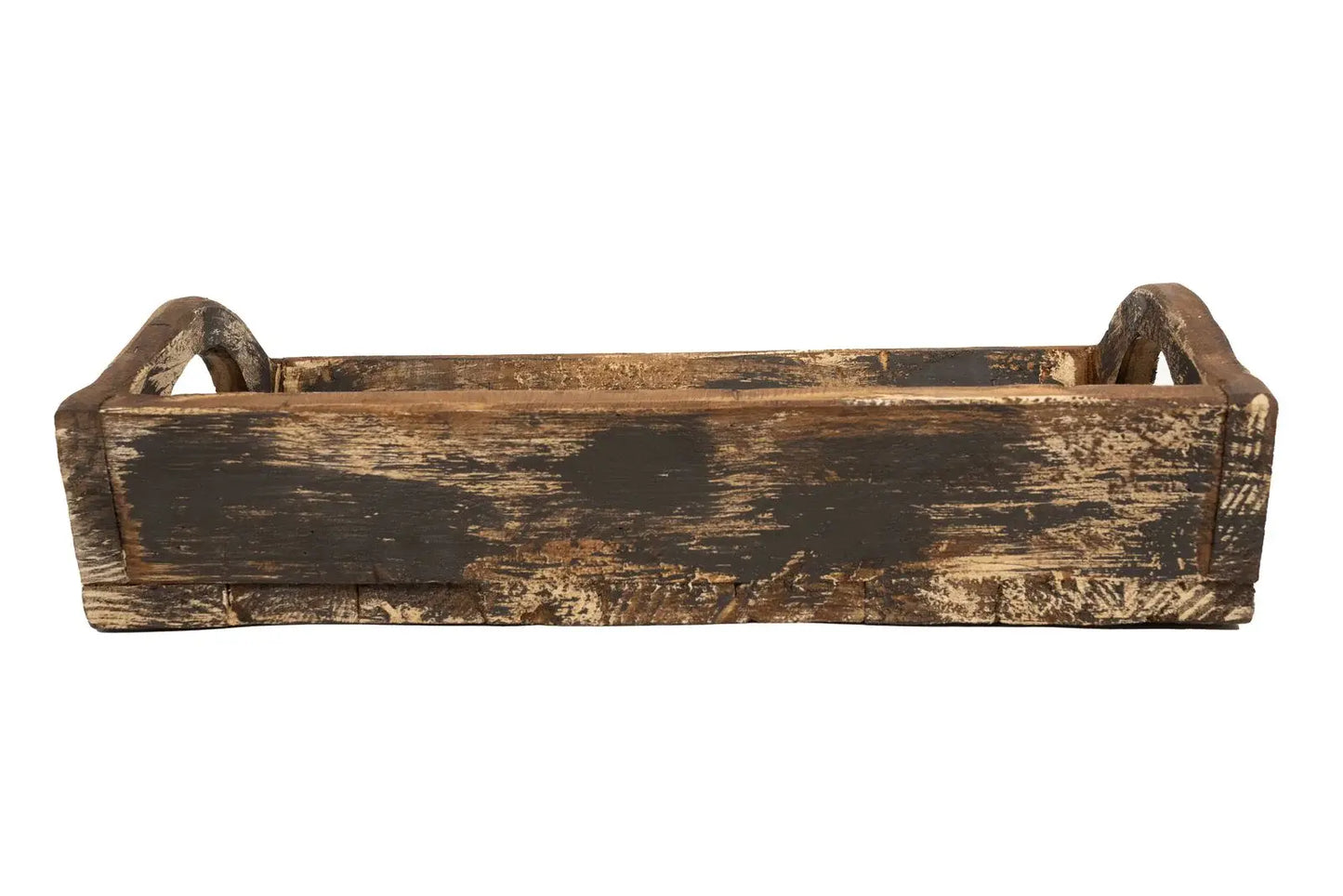 20" Dark Brown Reclaimed Wood Handmade Serving Tray With Handles - Homeroots - Flyclothing LLC