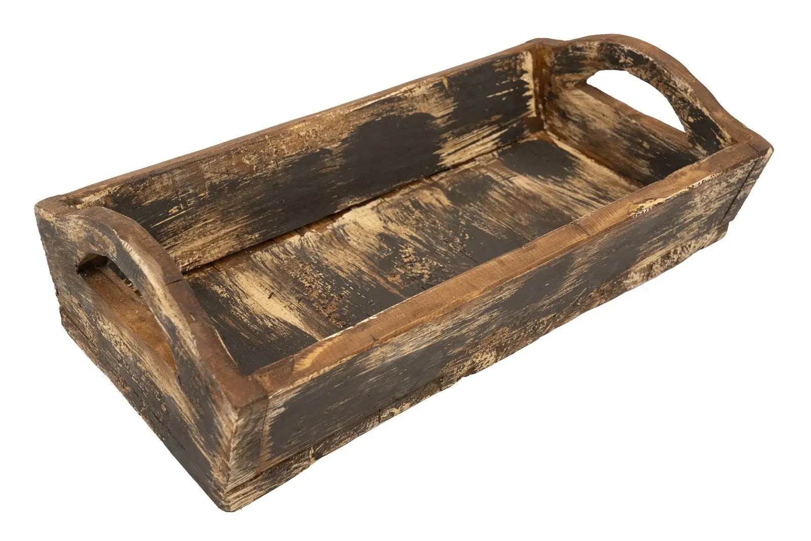 20" Dark Brown Reclaimed Wood Handmade Serving Tray With Handles - Homeroots - Flyclothing LLC