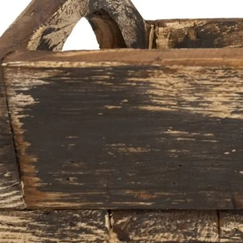 20" Dark Brown Reclaimed Wood Handmade Serving Tray With Handles - Homeroots - Flyclothing LLC
