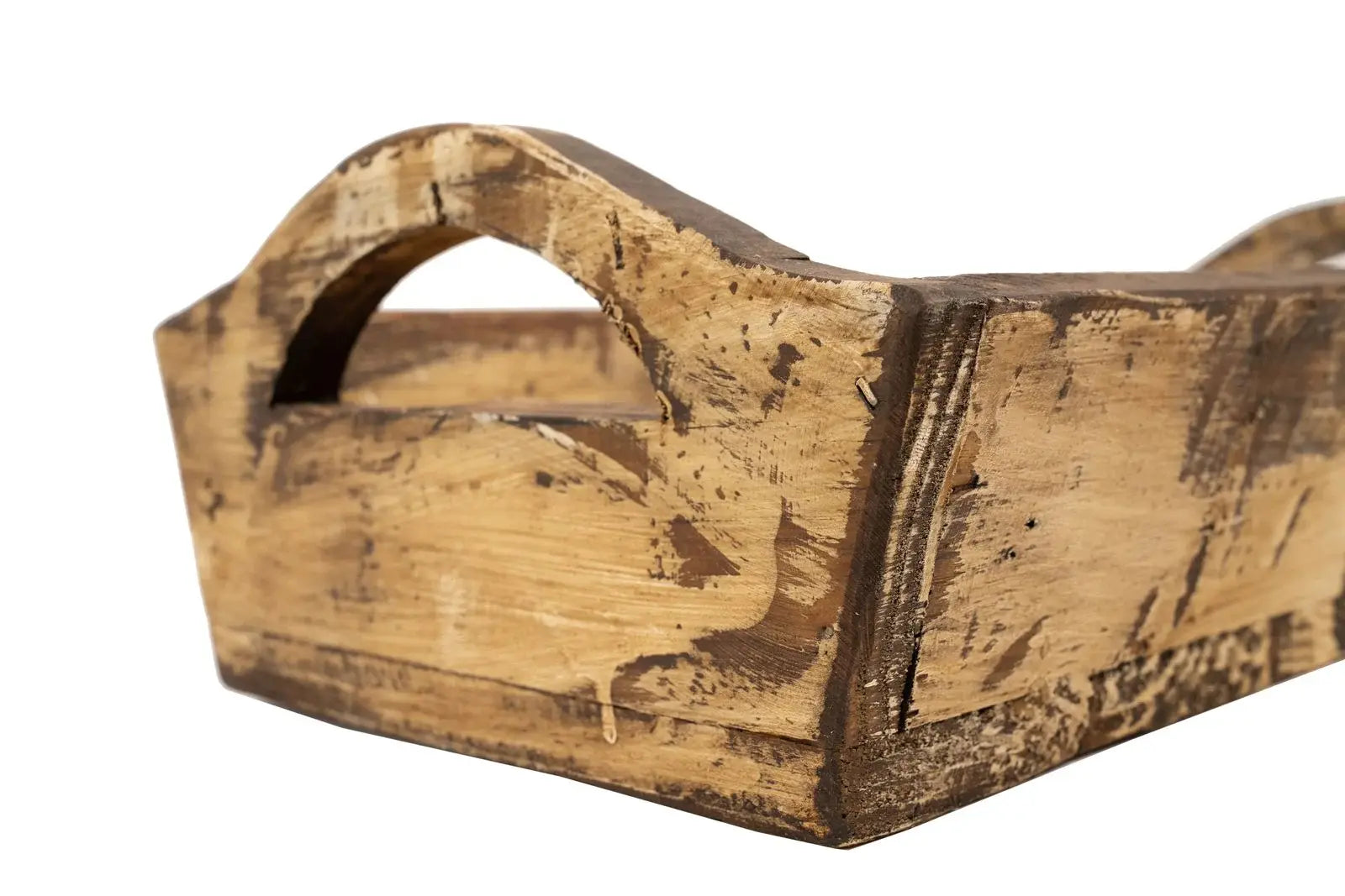 20" Antiqued White And Brown Reclaimed Wood Handmade Serving Tray With Handles - Homeroots - Flyclothing LLC