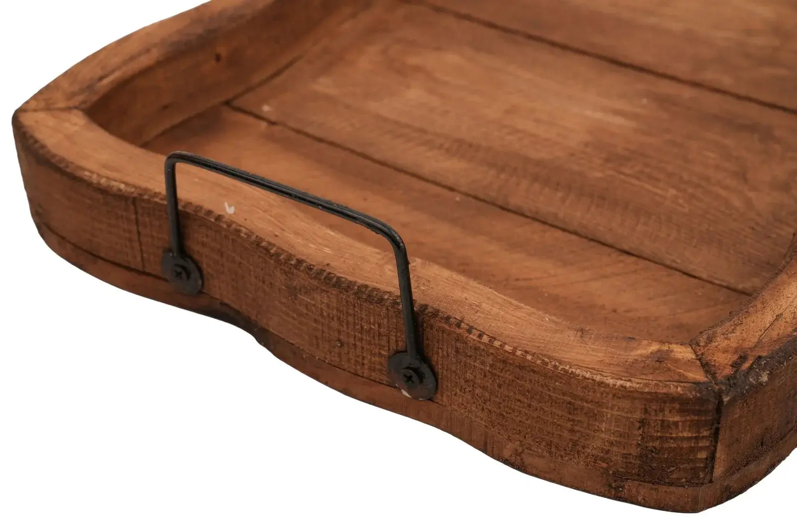 20" Brown Solid Wood Handmade Scalloped Serving Tray With Handles - Homeroots - Flyclothing LLC