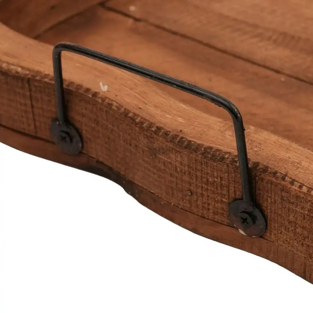 20" Brown Solid Wood Handmade Scalloped Serving Tray With Handles - Homeroots - Flyclothing LLC